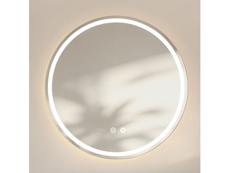  Miroir de salle de bains rond 80 x 80 cm argenté en verre, éclairage tactile, anti-buée et lumière réglable  - Conforama B
