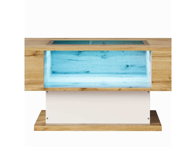  Table basse, table de salon avec éclairage led à couleurs changeantes, en verre, table d'appoint avec deux tiroirs  - Conforama E