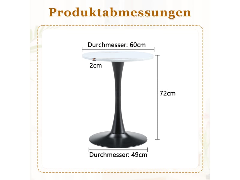  Table ronde,60x60x72 cm,style mid-century,mdf,blanc et métal noir  - Conforama C