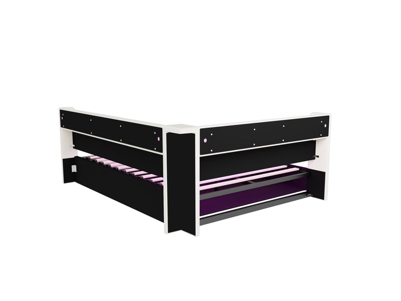  Lit banquette 140 × 200 cm 2 places avec coffre hydraulique, étagères, led, usb et type-c, sans matelas, beige  - Conforama E