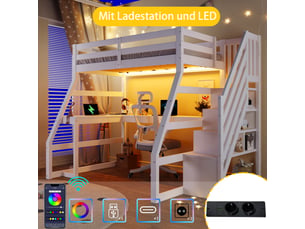 Lit mezzanine 90x200 cm <strong>SAPGAKS</strong> <strong></strong> coloris blanc