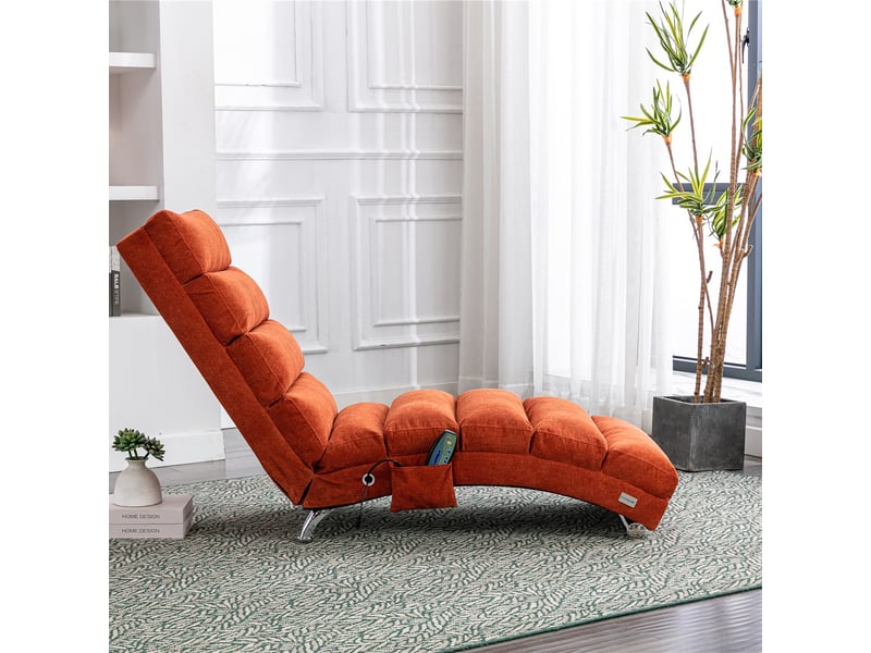 Chaise longue relax fixe vibrante en tissu effet lin avec poche latérale, orange, 55 x 148 x 84 cm Fay Lum - Conforama D
