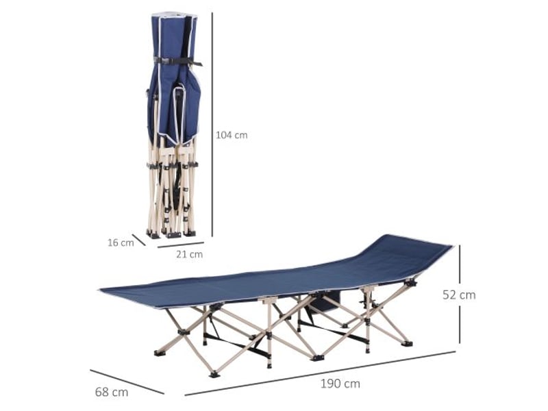  Lit de camp pliable en acier et oxford, avec sac de rangement, bleu, 190x68x52 cm  - Conforama C