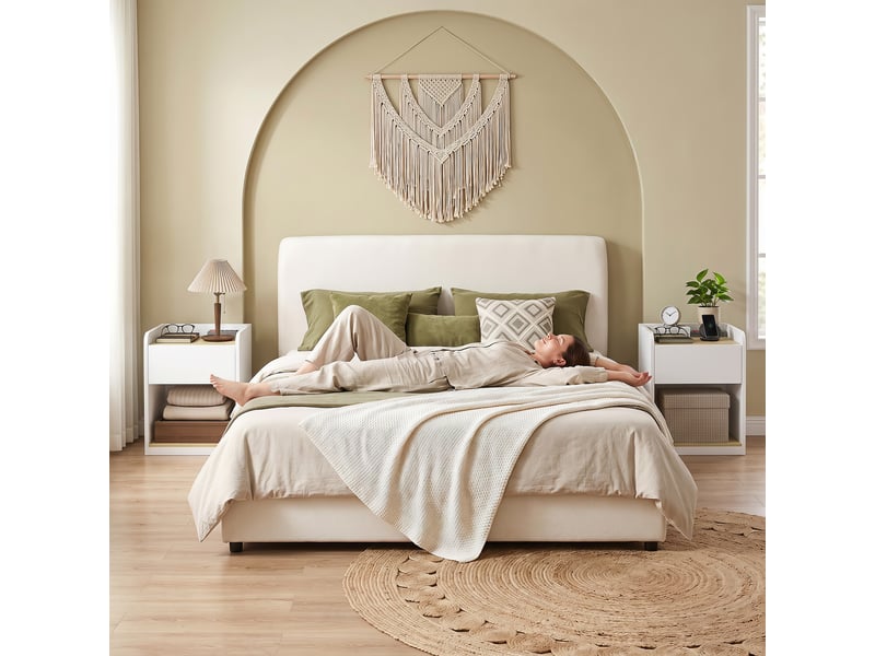  Chevet table de nuit bicolore effet bois clair blanc avec tiroir et niche  - Conforama B