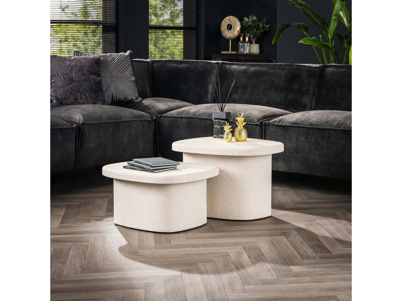  Lot de 2 tables basses en marbre composite blanc  - Conforama B