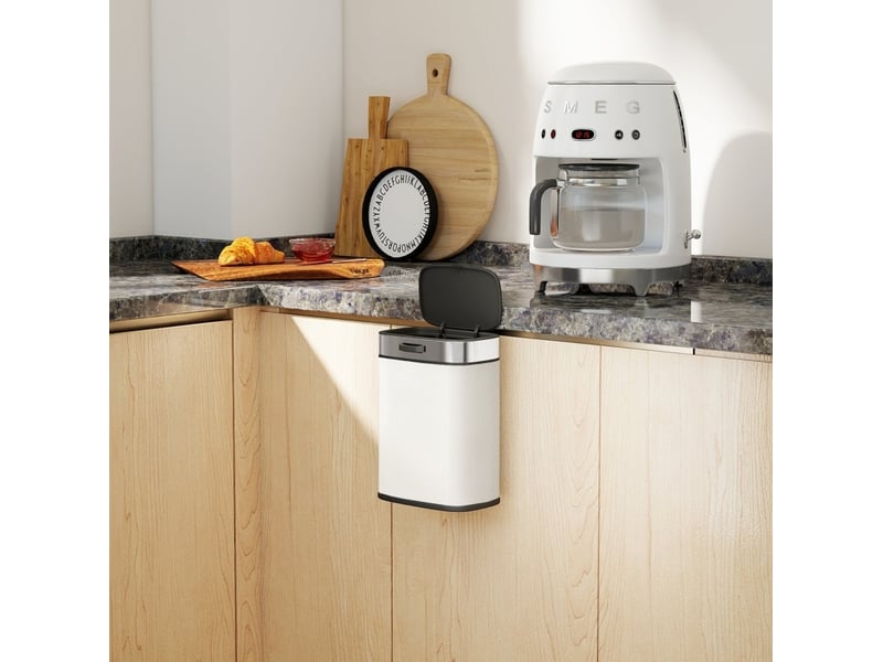 Poubelle 5 l en acier inoxydable beige, à poser ou suspendre, avec couvercle et seau amovible pour petits espaces - Conforama E