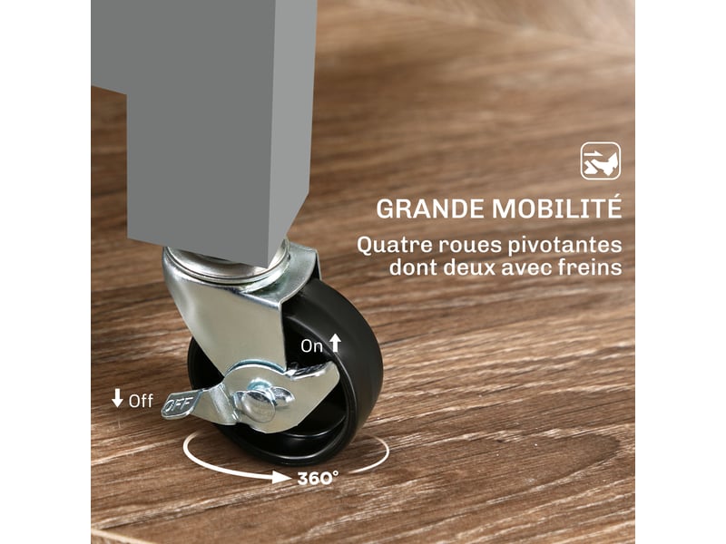  Chariot desserte de cuisine à roulettes plan de travail en bois 3 tiroirs et 1 plateau amovible 67 x 37 x 85,5 cm gris  - Conforama W