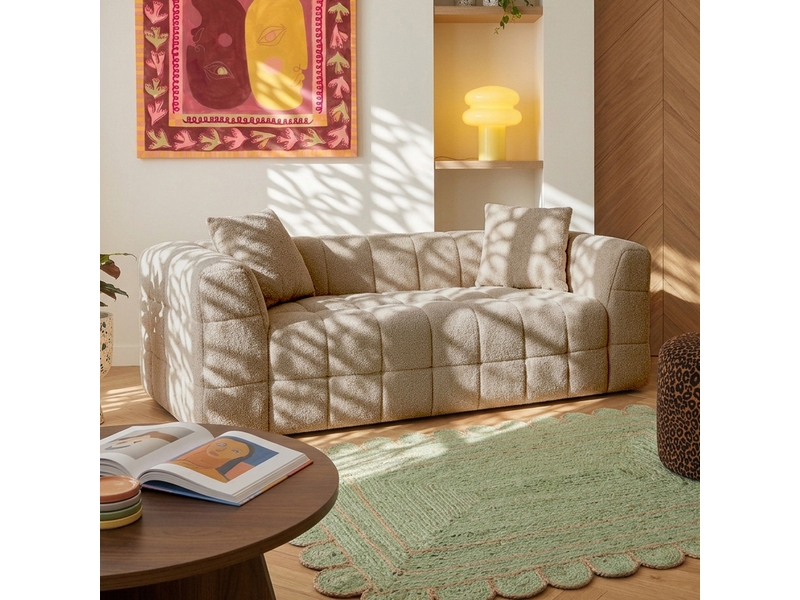  Canapé droit compressé jupa 3 places tissu bouclette taupe  - Conforama B