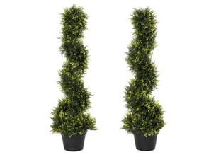 Lot de 2 cèdres artificiels en spirale verts 90 cm en plastique avec pots, intérieur extérieur