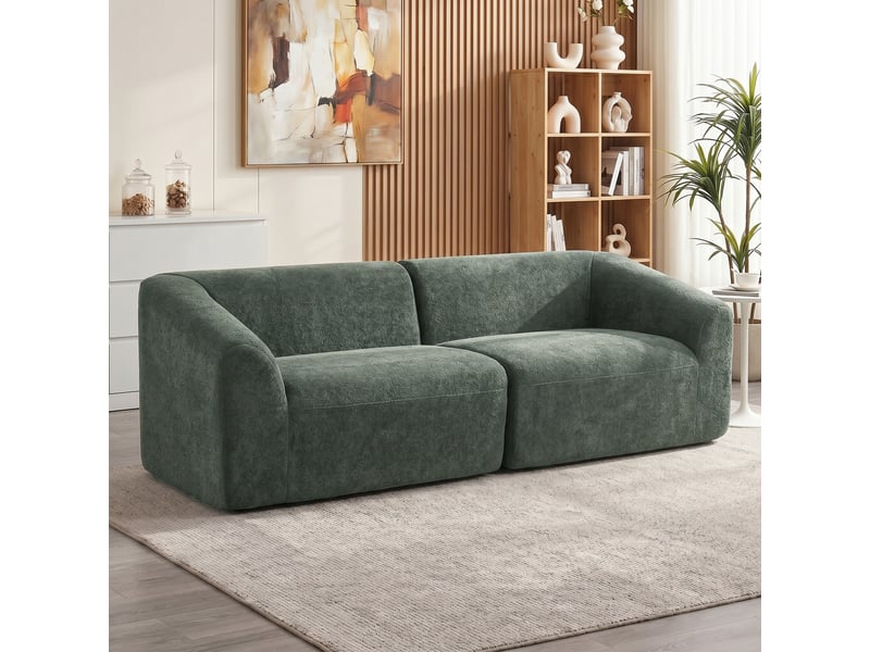  Canapé 3 places en chenille 225 cm, canapé salon rembourré moderne avec assise large, vert foncé, coussin à ressorts  - Conforama A