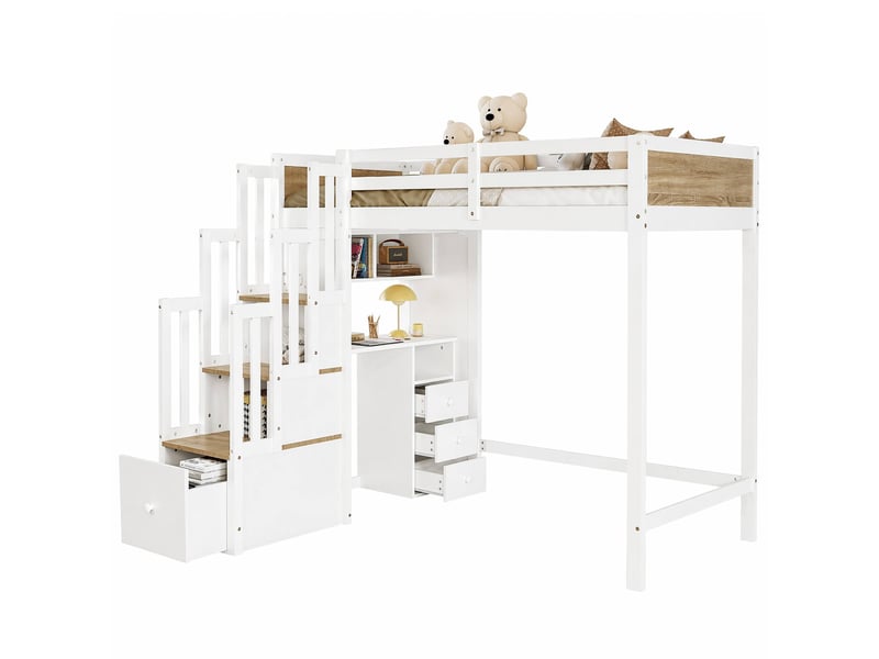  Lit mezzanine 90x200 cm - avec rangement - en bois - bicolore CARDUME ESTIVAL - Conforama A