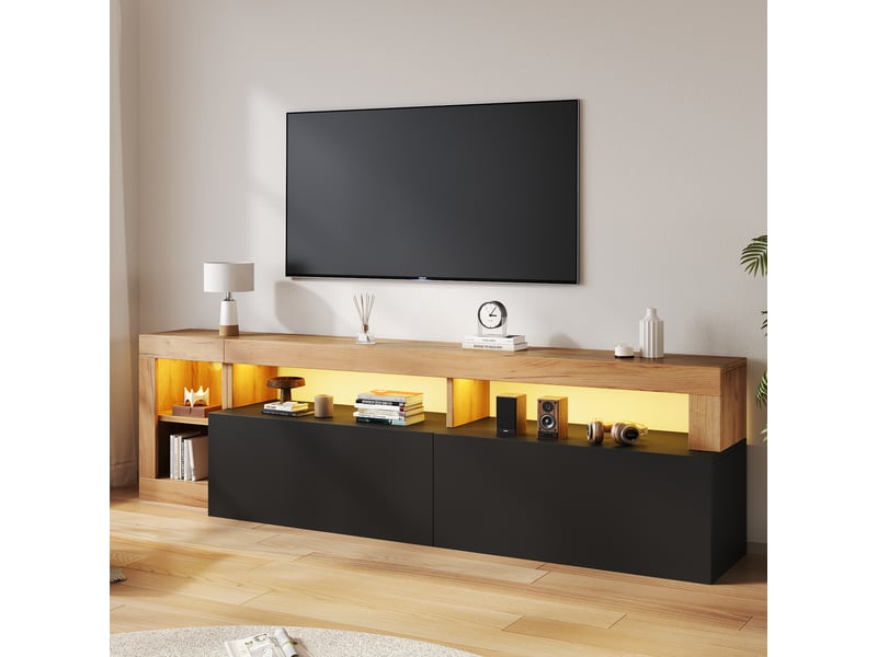  Meuble tv bas 184 cm, finition noir, avec éclairage led  - Conforama D