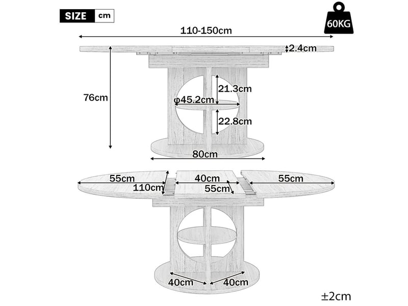  Ensemble table à manger extensible 110–150 cm + 6 chaises en bois massif et rotin – style moderne, pour salle à manger, salon ou café  - Conforama W