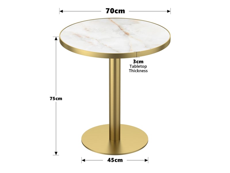 Table à manger 70 cm plateau en pierre frittée effet marbre luxueux résistant aux rayures et à l’abrasion hydrofuge pieds en acier inoxydable usage polyvalent - Conforama C