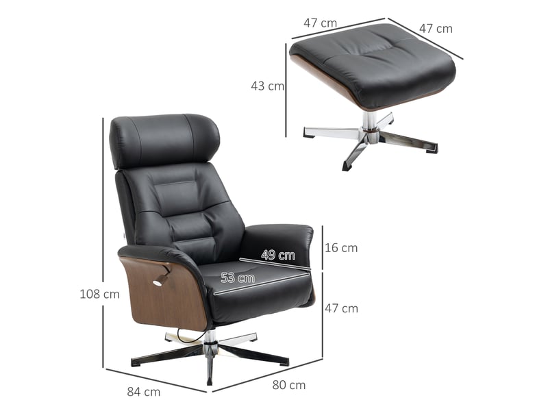  Fauteuil relax inclinable pivotant avec repose-pieds en cuir reconstitué noir  - Conforama C