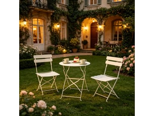 Salon de jardin pliant,ø58x70 cm,3 pièces avec table ronde,métal,crème
