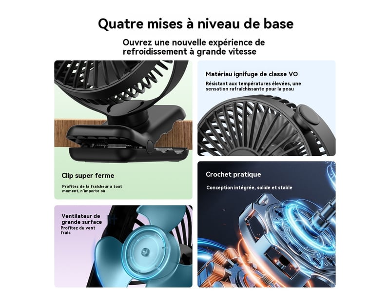  Mini ventilateur à pince rotation°720 ventilateur de table avec clip  - Conforama C