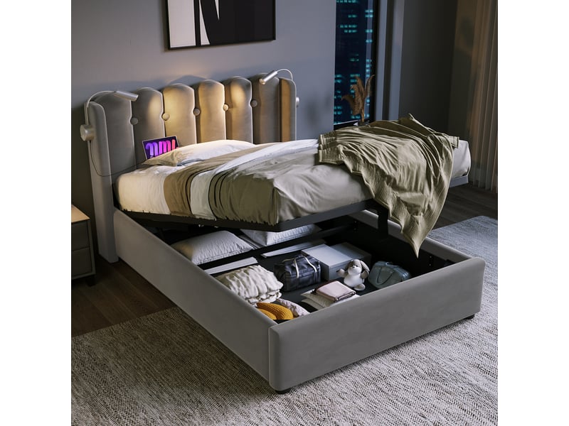  Lit en velours gris 90 x 200 cm  - Conforama D