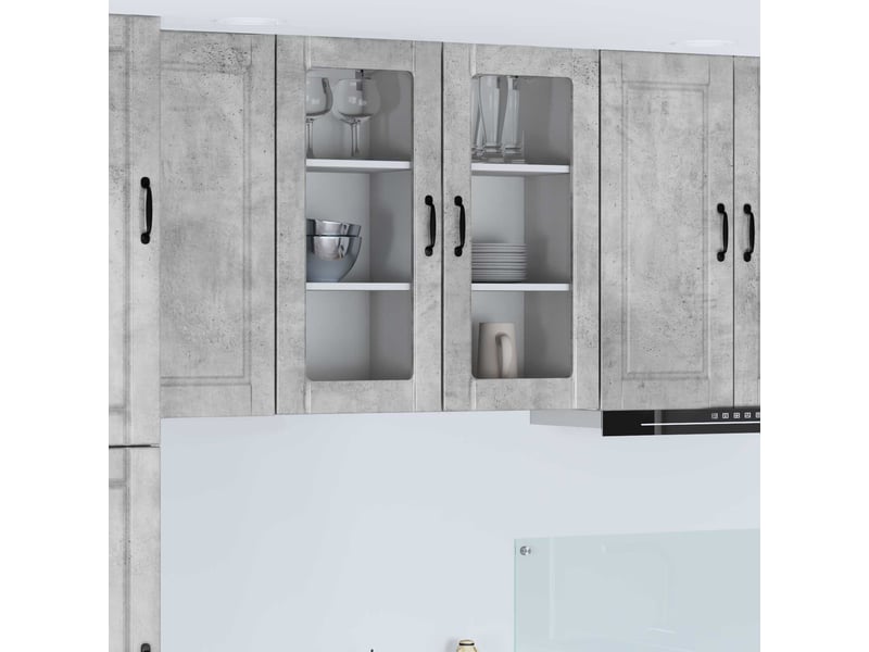  Meuble mural de cuisine, cabinet en verre mural 2 pcs gris béton bois d'ingénierie shl5420  - Conforama B