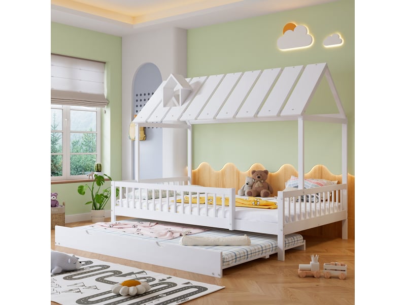  Lit maison enfant avec lit gigogne blanc 120 x 200 cm  - Conforama B