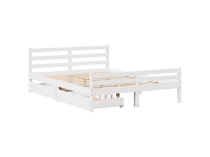  Lit double- lit adulte -  cadre de lit sans matelas blanc 150x200 cm bois de pin massif  - Conforama B