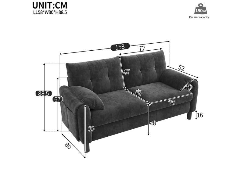  Canapé 2 places modenvie en chenille gris 158 x 80 x 88,5 cm avec poches latérales  - Conforama C