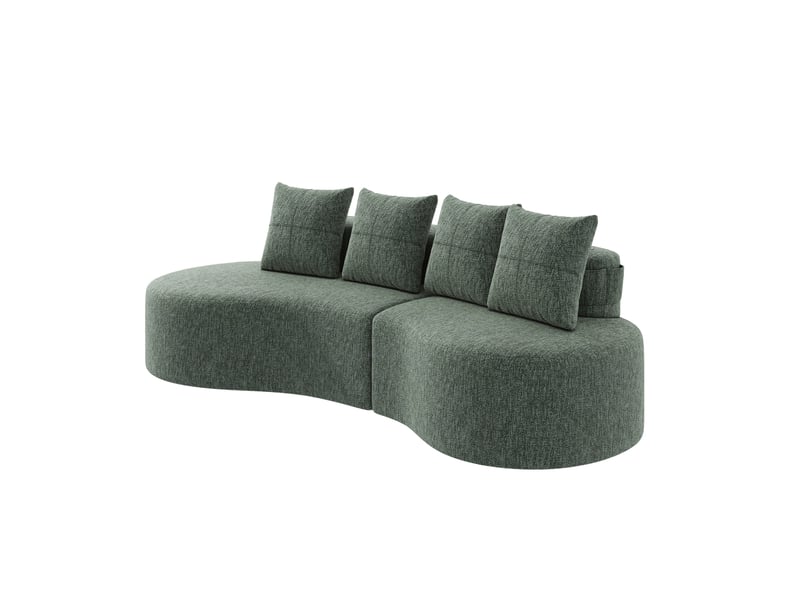  Canapé 4 places vert en lin avec 4 coussins, porte-gobelet et poches latérales  - Conforama A