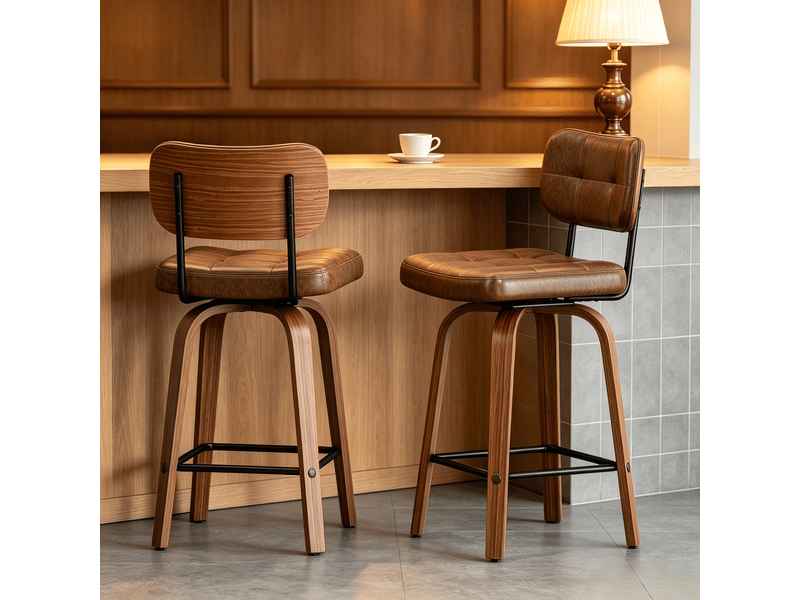  Lot de 2 tabourets de bar pivotants,44x49x94 cm,pu,brun noyer  - Conforama B