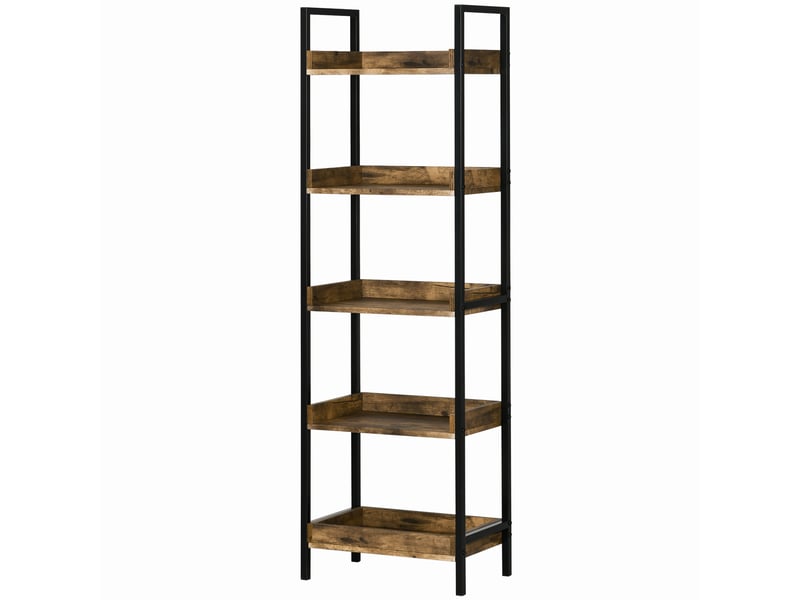  Bibliothèque industrielle à 5 niveaux en bois et métal, 48 x 30 x 155 cm, marron rustique  - Conforama B