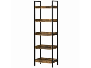 Bibliothèque industrielle à 5 niveaux en bois et métal, 48 x 30 x 155 cm, marron rustique