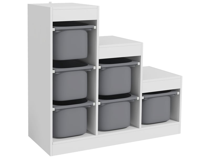 Meuble de rangement pour jouets des enfants avec 6 bacs amovibles, 3 niveaux de rangement, 96 x 38,5 x 90, gris - Conforama A
