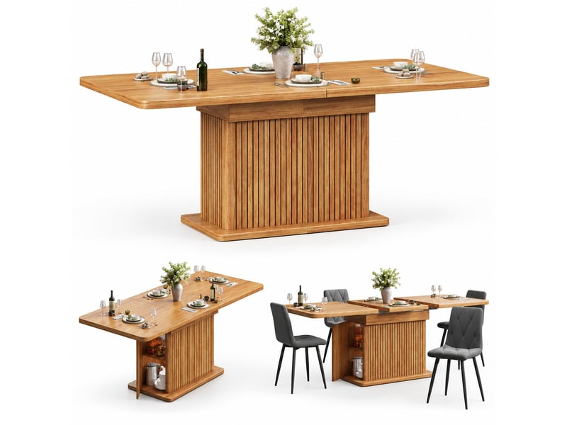  Table à manger extensible 120-160 cm avec rangement intégré, finition bois marron foncé  - Conforama A