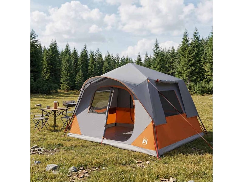 Tente instantanée, tente de camping 8 personne gris et orange polyester et acier - Conforama B