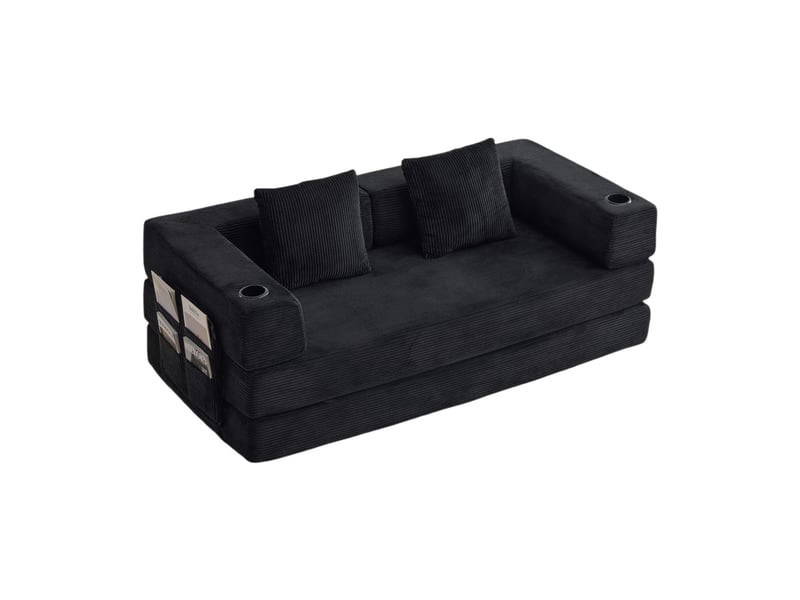  Canapé relax 2 places corda, noir, avec repose-pieds, velours côtelé, assise profonde, 81,1 pouces  - Conforama D
