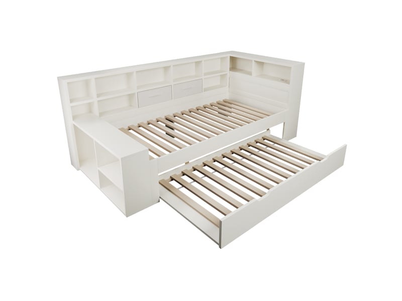 Lit gigogne 90 × 190 cm, couchage 90 × 190 cm, niches et usb-c, blanc IKSETERA TRADING LTD - Conforama W