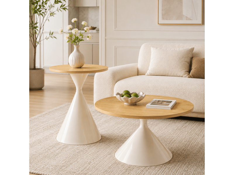  Set de tables basses rondes en mdf et métal pour salon ø70×40 cm et ø50×50 cm bois  - Conforama B