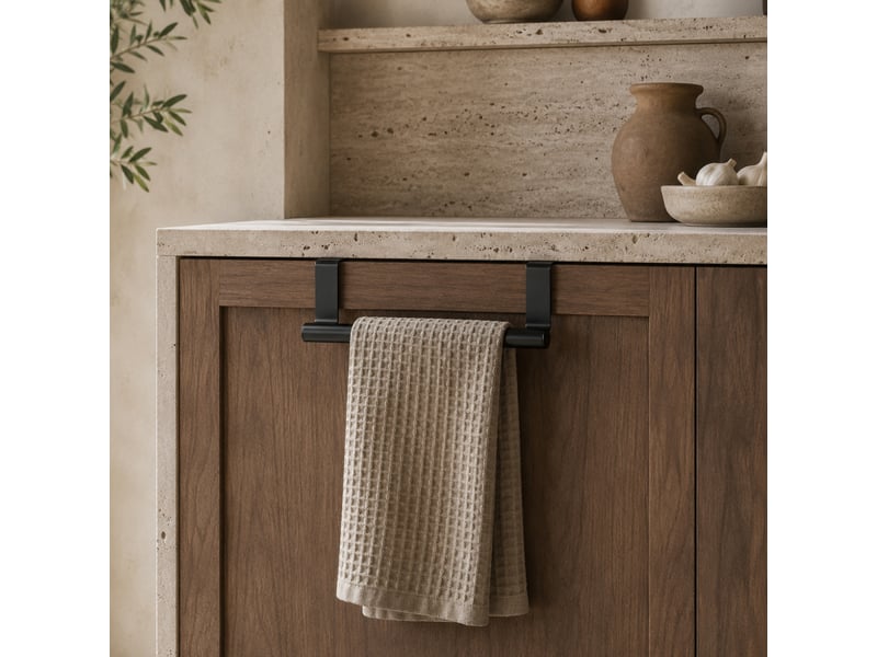  Porte serviette, torchon, crochet à suspendre cuisine ou salle de bain - acier inoxydable - 23.5 cm - noir  - Conforama E