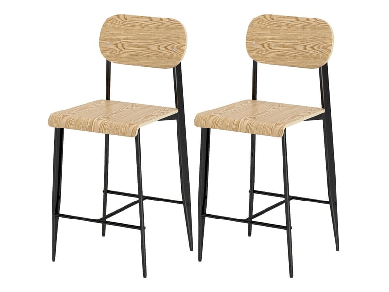  Lot de 2 tabourets de bar 55x43x103 cm avec repose-pieds en métal, bois naturel et noir  - Conforama A