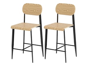 Lot de 2 tabourets de bar 55x43x103 cm avec repose-pieds en métal, bois naturel et noir