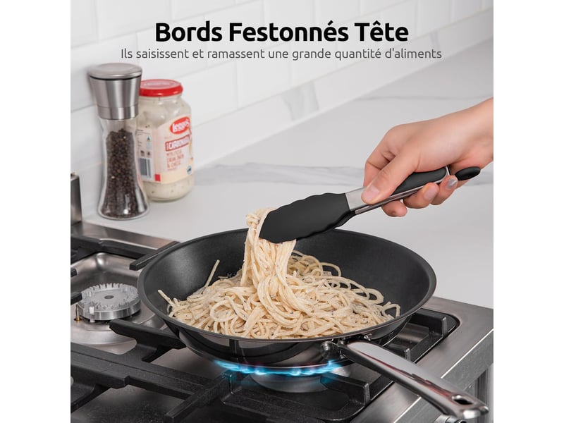  Pince de cuisine en silicone résistant à la chaleur avec embouts en caoutchouc antiadhésif hermétiquement scellés et poignée en acier (noir) No Commercial reference - Conforama C