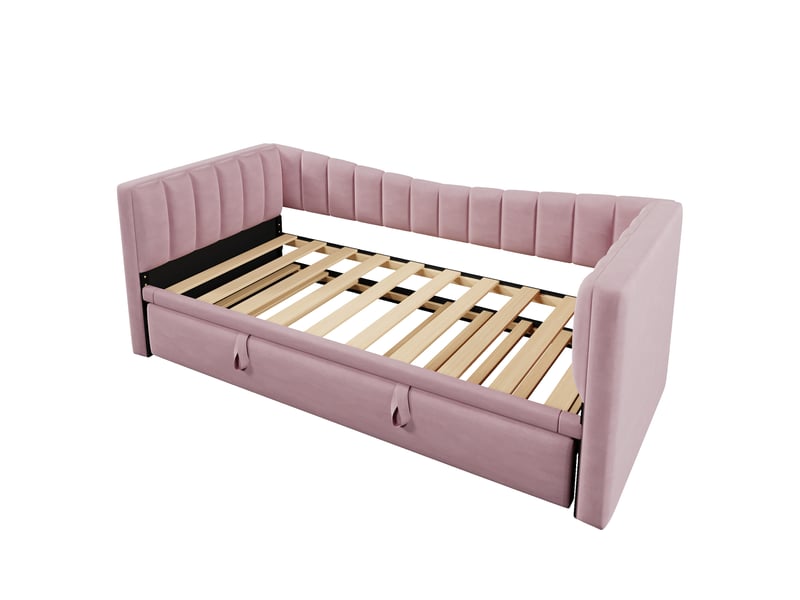 Lit banquette gigogne en velours rose 90/180x200 cm, convertible 2 places - Conforama E