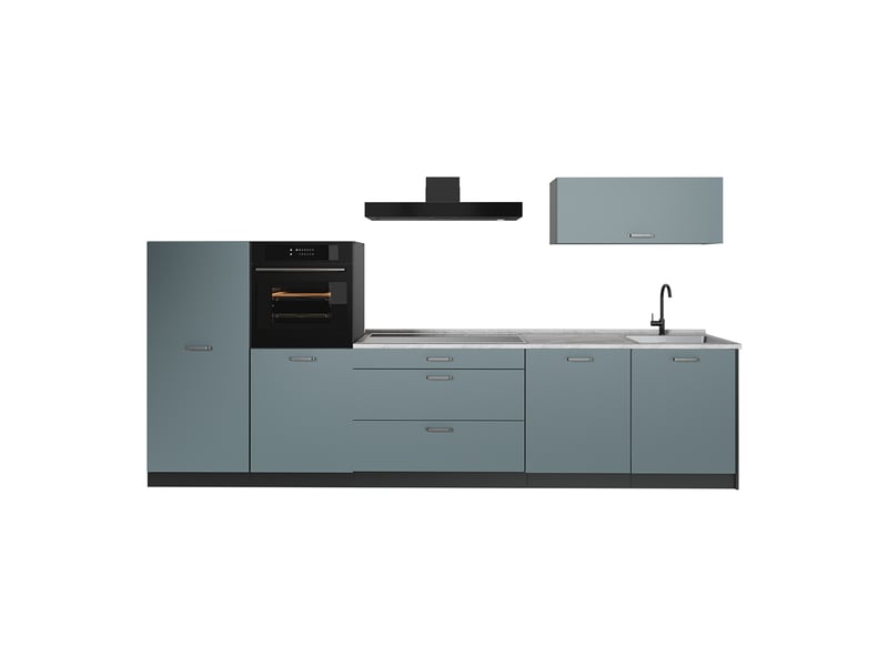 Vicco cuisine, bleu-grisanthracite, 340cm plan de travail marbre - Conforama A