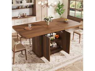 Table à manger extensible 140-180x80x76.5cm avec rangement caché, brun foncé