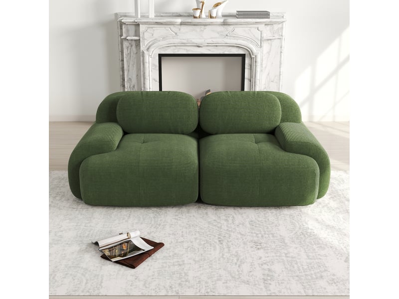  Canapé modulable modenvie 2 places sans cadre en velours côtelé vert 208 x 103 x 70 cm  - Conforama E