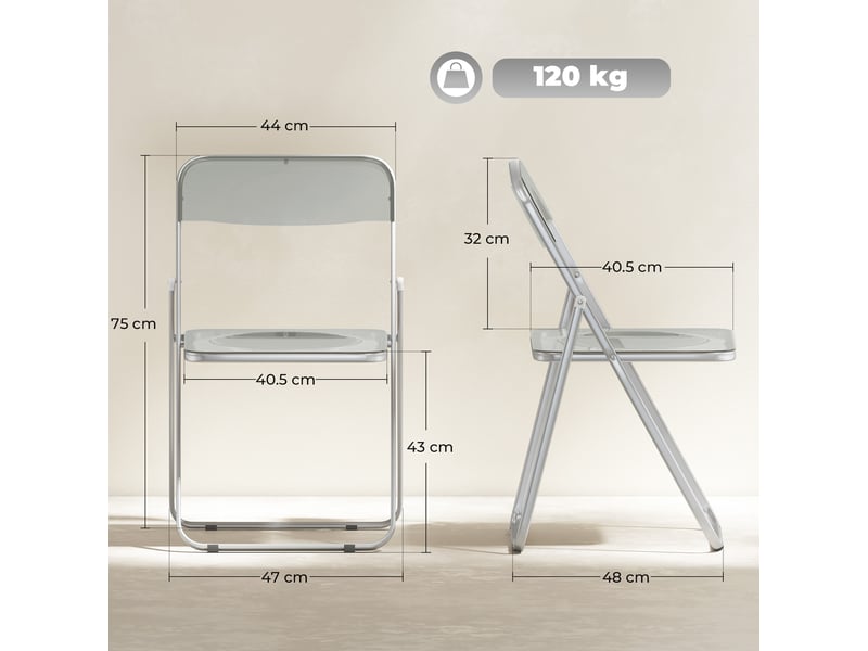  Set de 4 chaises pliantes en acrylique transparent gris  - Conforama C