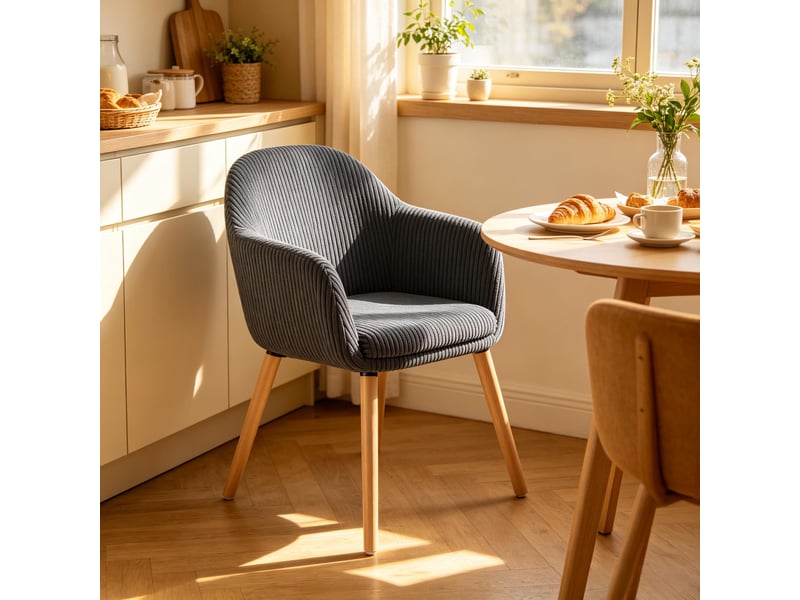  Chaise de salle à manger avec accoudoirs et patins réglables  - dossier enveloppant, velours côtelé gris foncé  - Conforama B