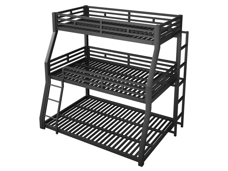  Lit superposé triple noir 90/120/140 × 200 cm, cadre métal, échelle position au choix  - Conforama E
