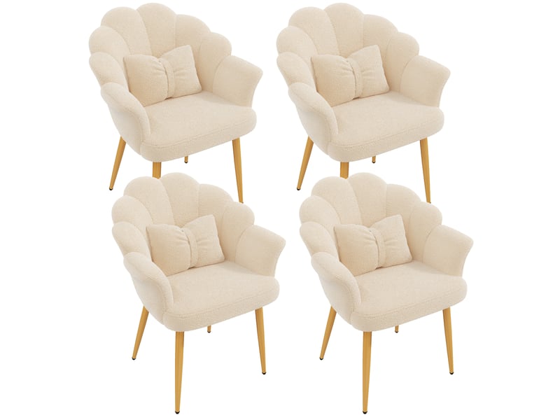 Lot de 4 fauteuils de salle à manger à dossier pétale en tissu teddy beige - Conforama A