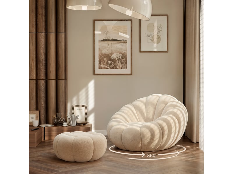 Fauteuil pivotant eclipse - avec repose-pieds - moderne - tissu bouclé - beige ECLIPSE - Conforama B