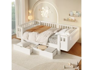 Lit avec rangement 90x200 cm <strong>MODENVIE</strong>  <strong></strong> coloris blanc